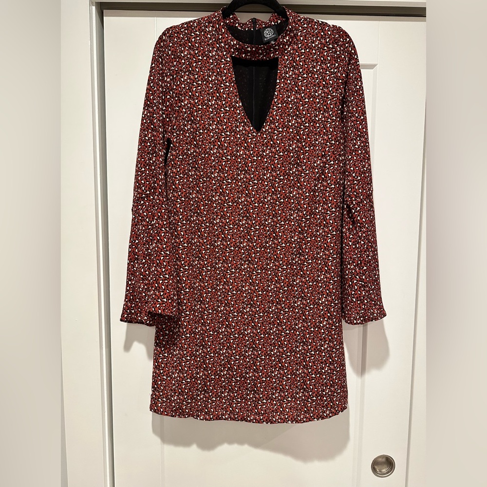 Leopard Print Red Mini Dress with Bell Sleeves